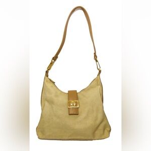Vintage Etienne Aigner Tan Shoulder Bag 100% Cotton Canvas Pockets Zippers